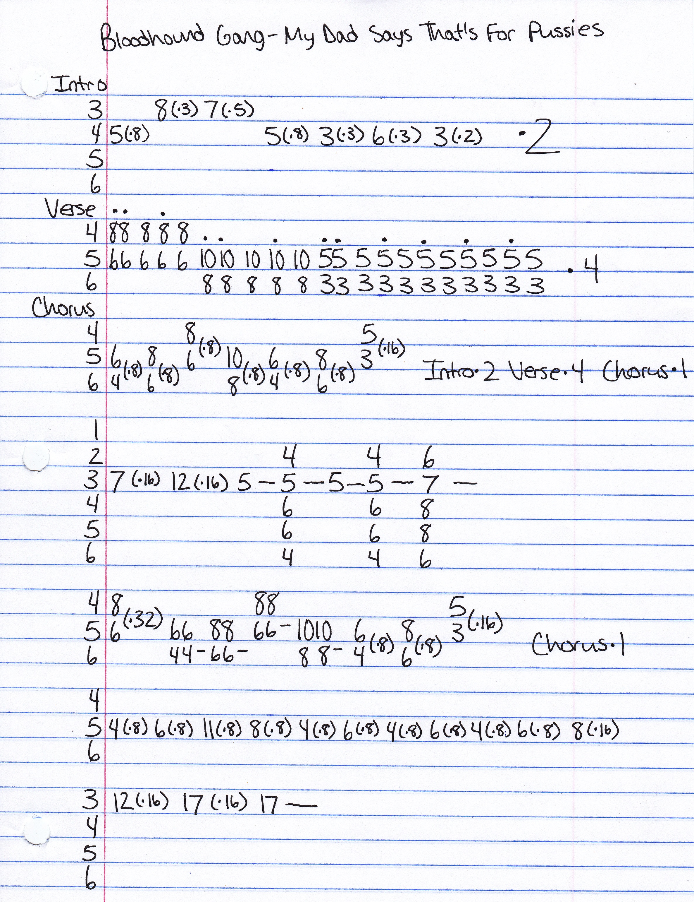 High quality guitar tab for My Dad Says That's For Pussies by The Bloodhound Gang off of the album Hard-Off. ***Complete and accurate guitar tab!***